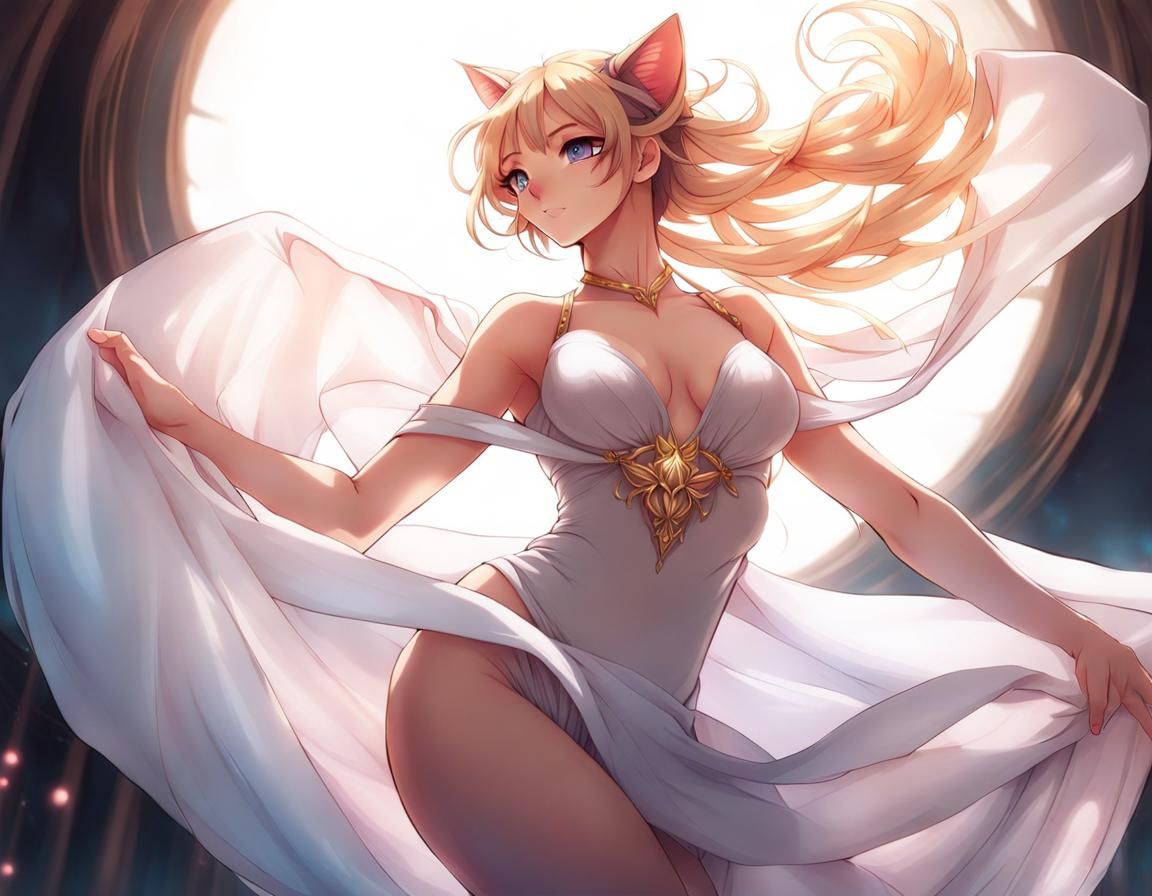 Sensuous Cat Girl Dancer in Translucent Cloth