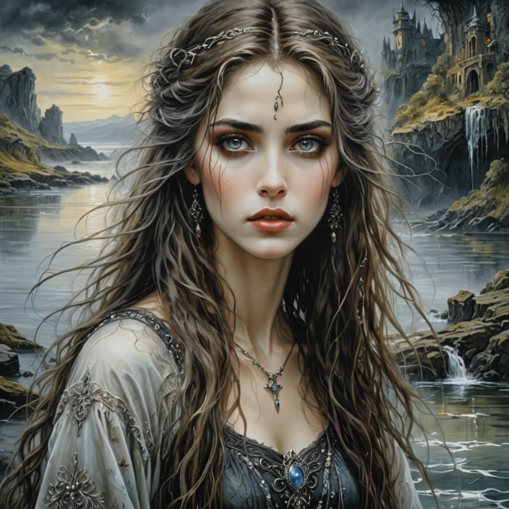 Woman with Long Hair: Gothic Oil Painting