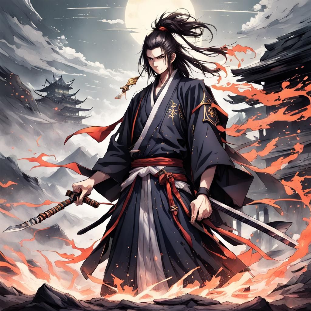 Fantasy Samurai Wizard in Anime Style