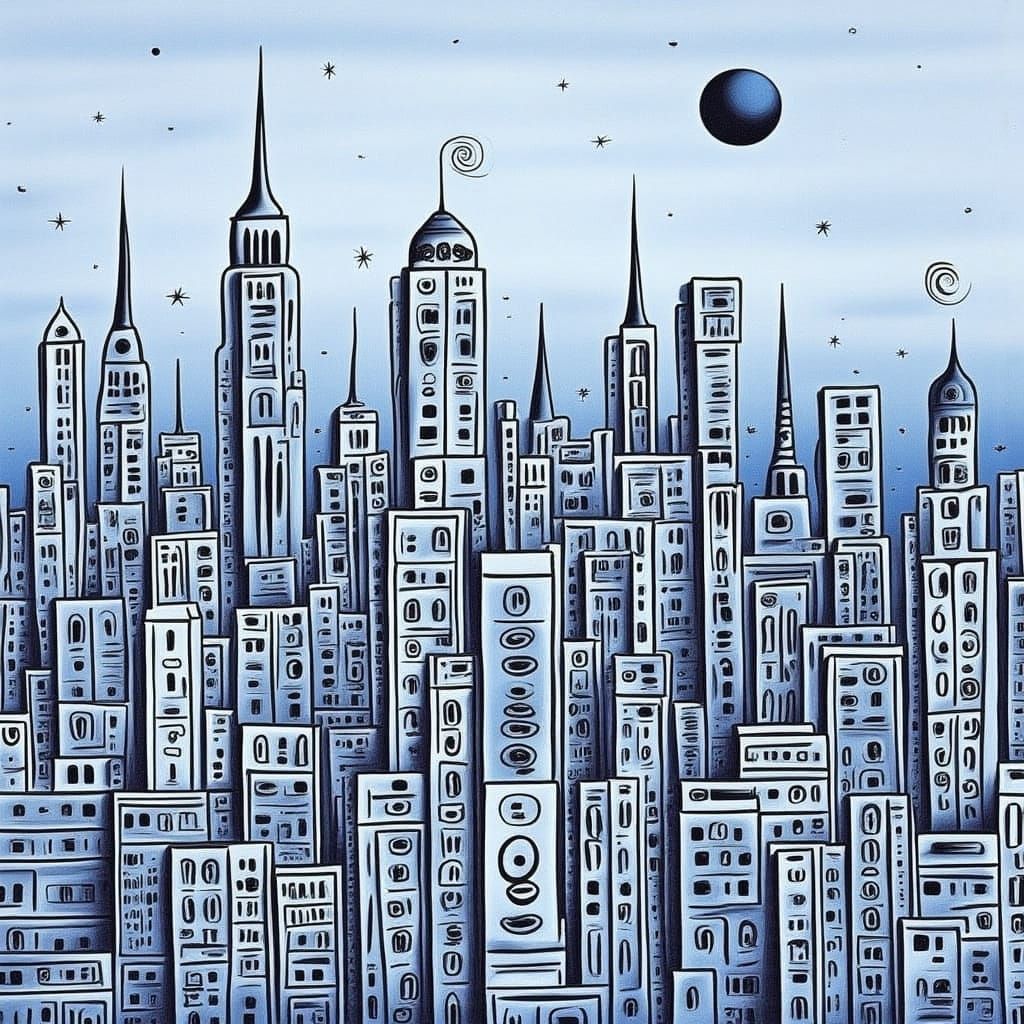 Naive Line Art of New York City Skyline