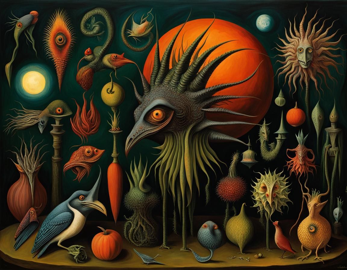 Surreal Dreamscape with Cats and Fungi in Magical Realism