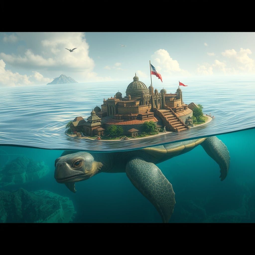 Ancient Metropolis on a Majestic Turtle in Epic Cyberpunk St...