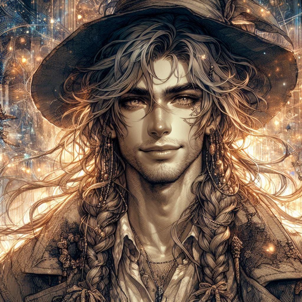 Mischievous Male Mage with Vivid Eyes, Digital Painting