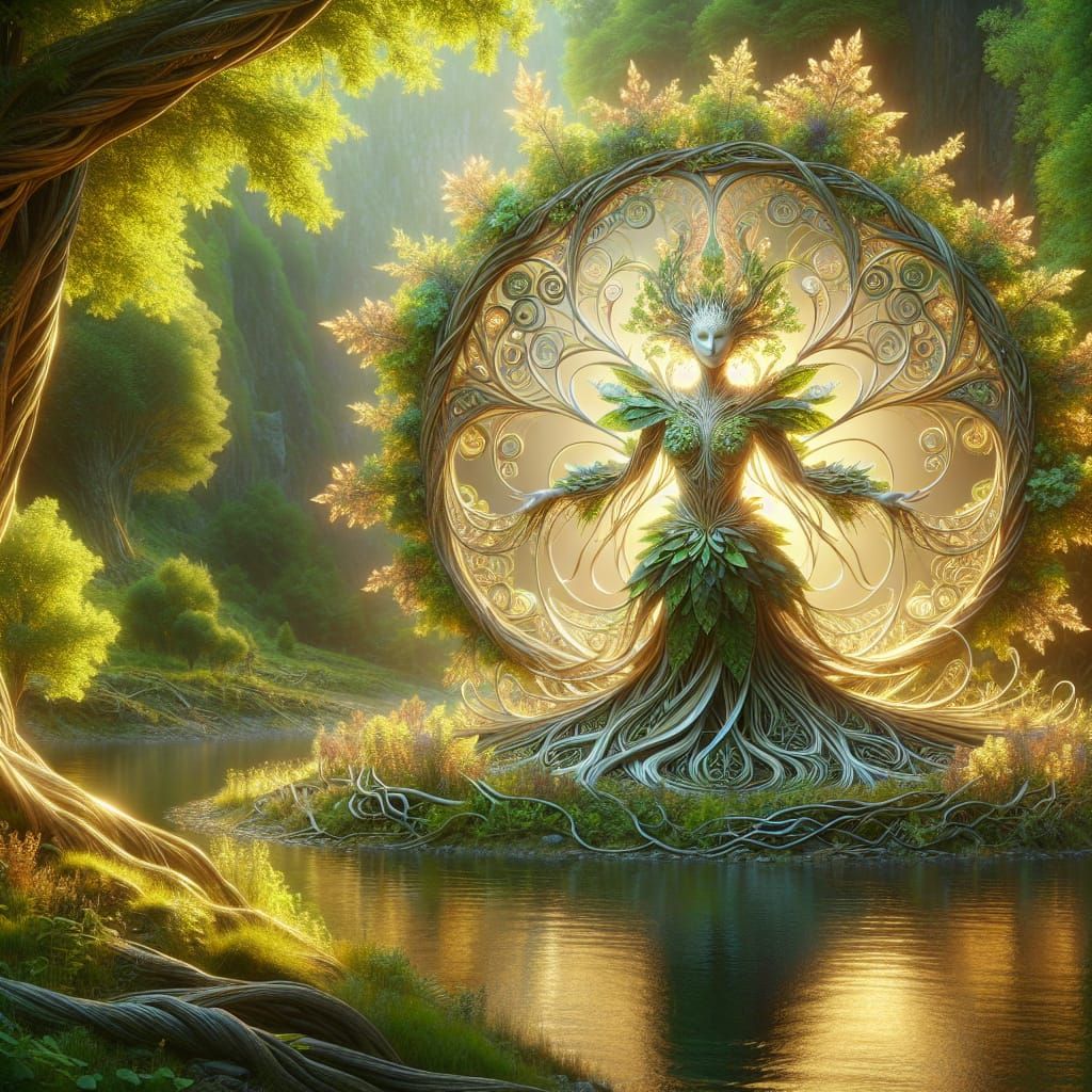 Ethereal Tree Goddess in Golden Light