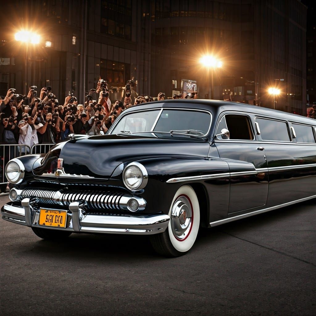 1950 Mercury Eight Stretched Limo on Red Carpet