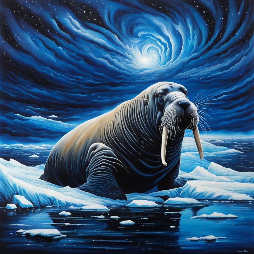 Walrus on Ice Floe in Black Lagoon Style