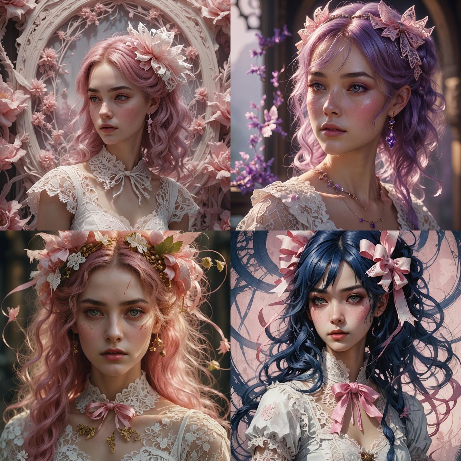 Woman with Chicory Hair and Pink Ribbons