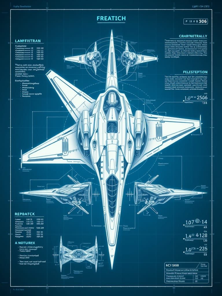 Sleek Cyberpunk Fighter Craft in Exquisite White Line Art
