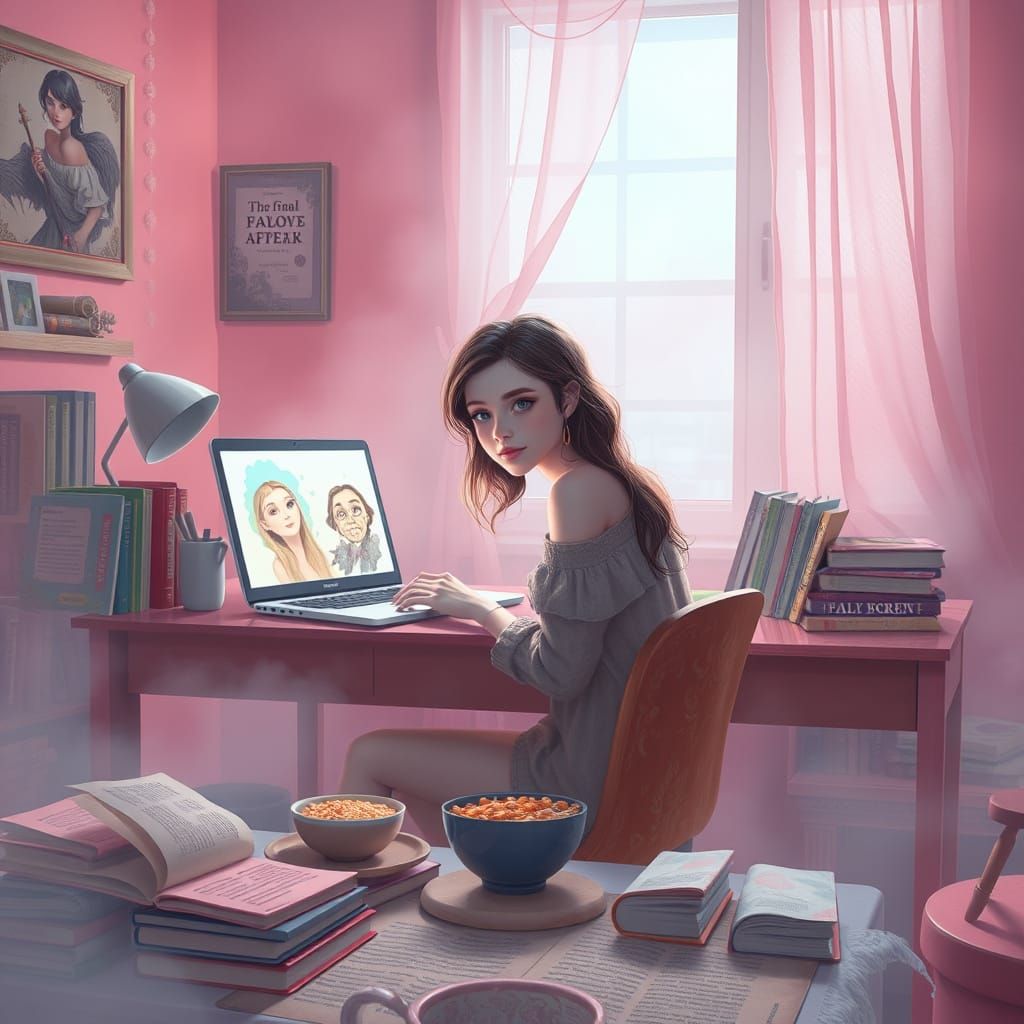 A Young Woman Creates in a Cozy, Mystical Study
