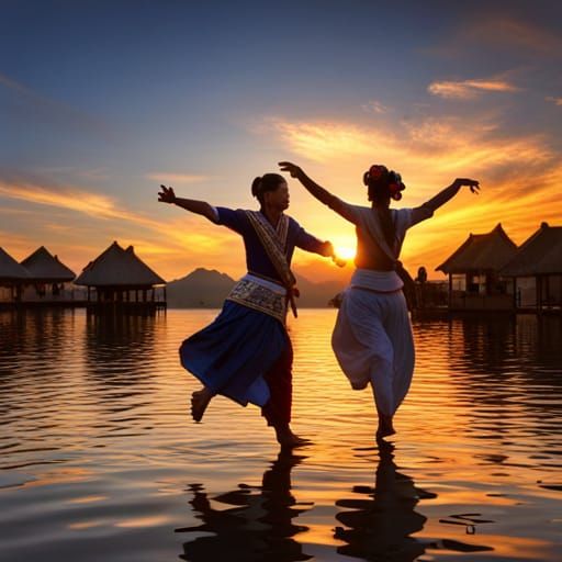Filipino Singkil Dance at Sunset in Digital Painting Style