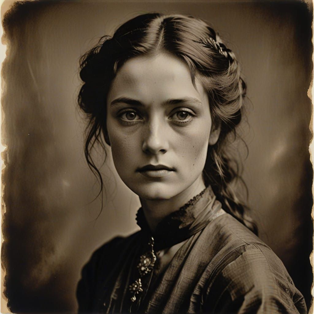 Vintage Sepia Portrait of a Woman in Elegant Victorian Dress