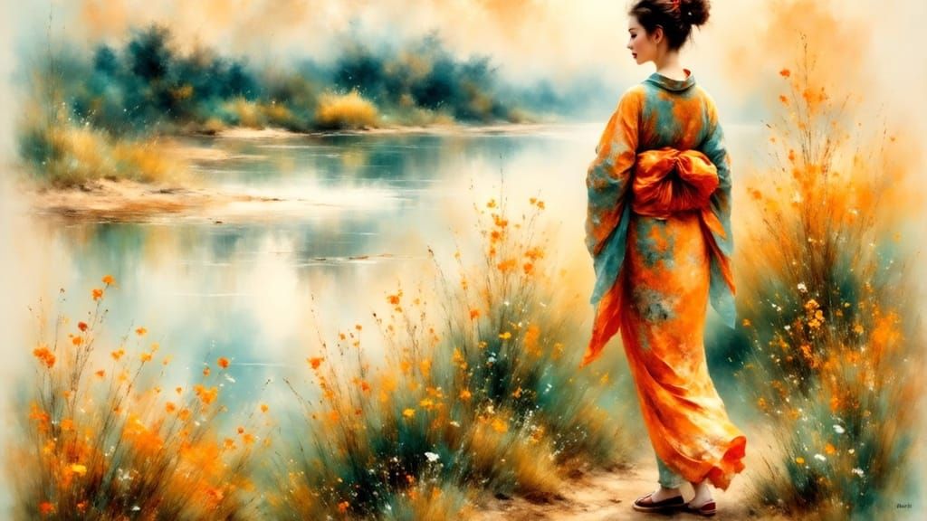 Impressionistic Japanese Woman in Spring Bloom