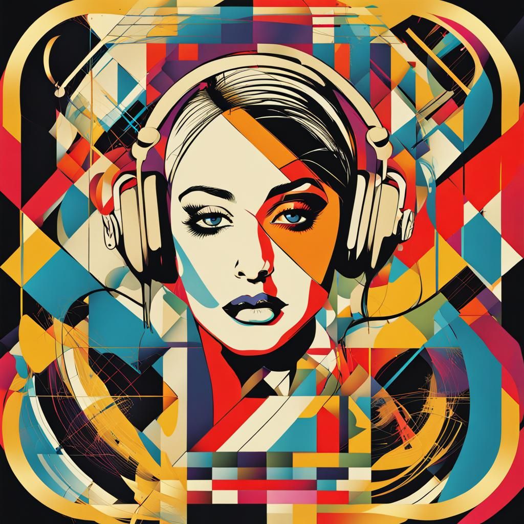 Woman Embodies Music in Geometric Pop Art