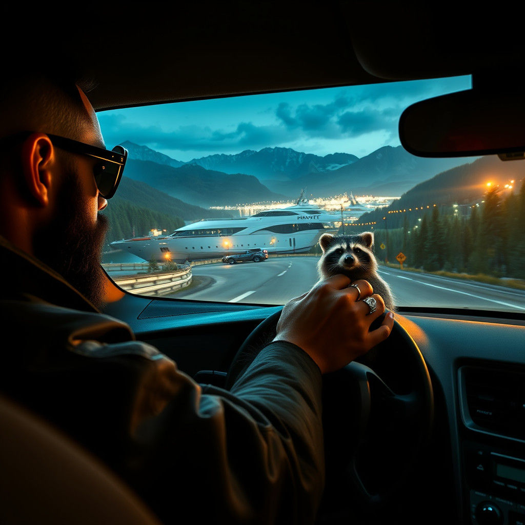 Corvette Taxi Driver at Night in Cyberpunk Style