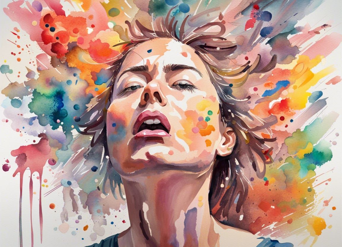 Exploding Head: Watercolor Painting of Inner Thoughts