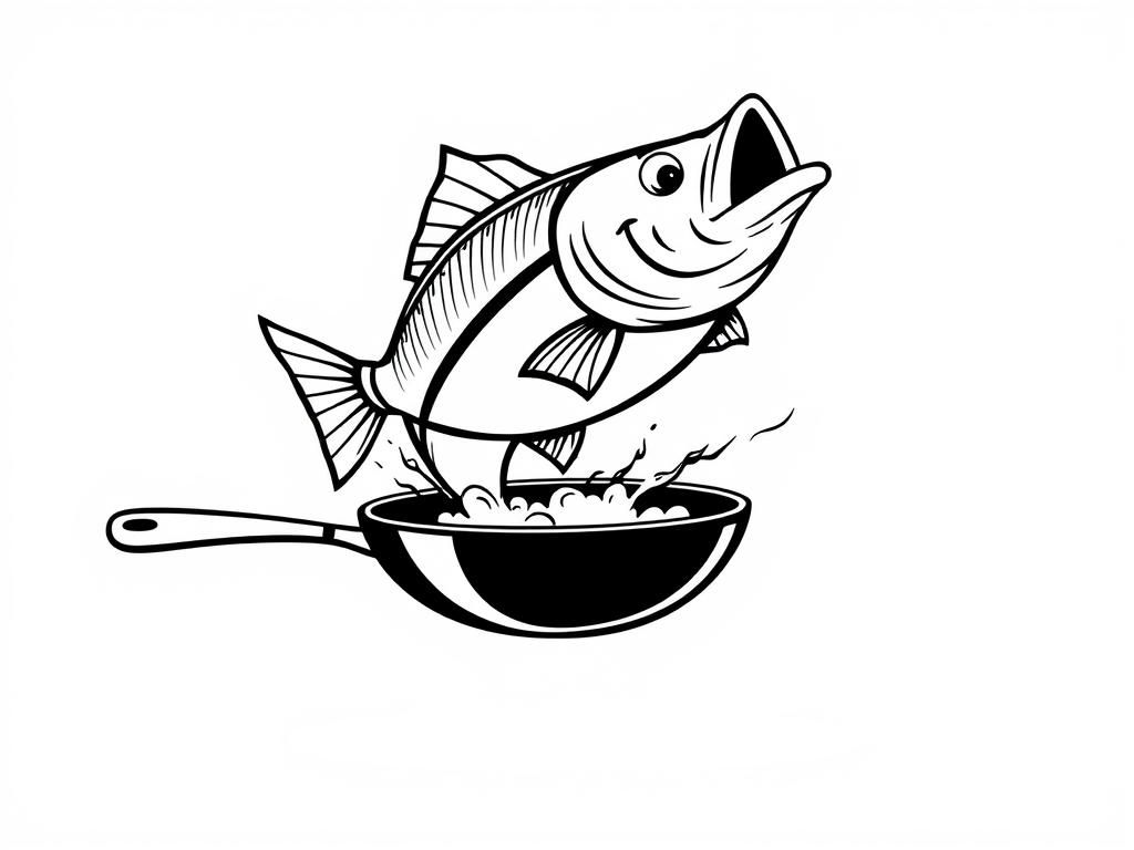 Humorous Fish Leaping from Frying Pan Logo