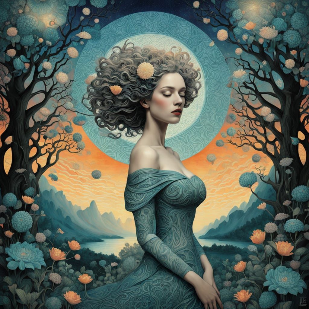 Ethereal Woman Unfolds Whimsical Fantasy Kingdom