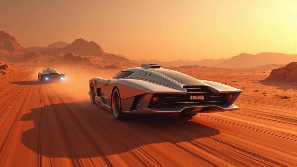 Futuristic Traffic Scene on Mars in Photorealistic Style