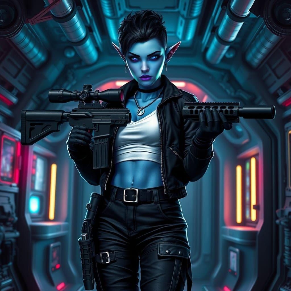 Futuristic Elf Warrior with Sniper Rifle