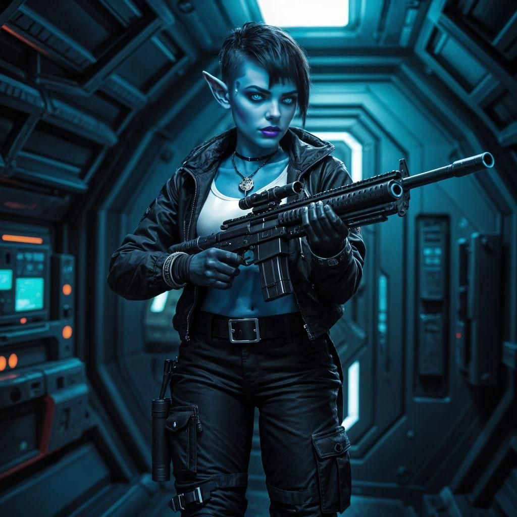 Sci-Fi Elf Sniper in Spaceship Setting