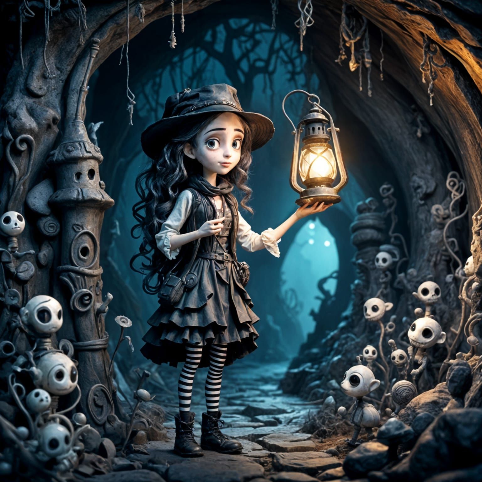 Archaeologist Exploring Cave in Burton Style