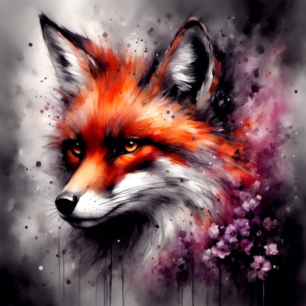 Flaming Fox with Prismatic Eyes in Charcoal