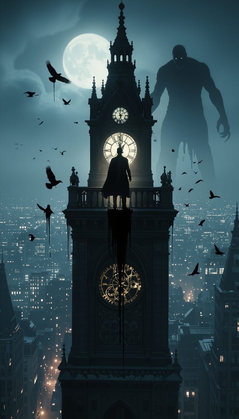 Hero in Gothic Clock Tower: Cinematic Still