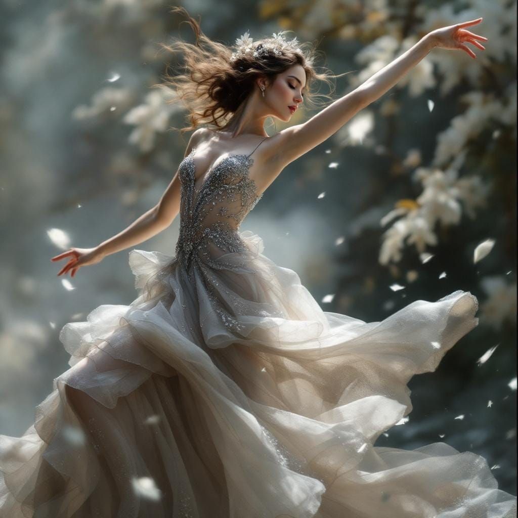 Elegant Dancer in Flowing Gown: Art Nouveau Digital Painting