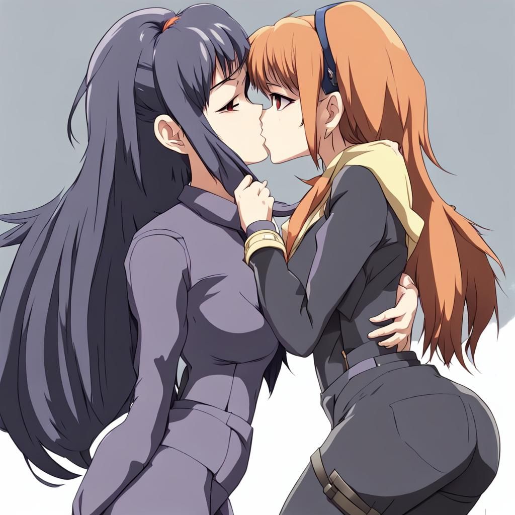 Anime Lesbians Kissing: Manga-Inspired Illustration