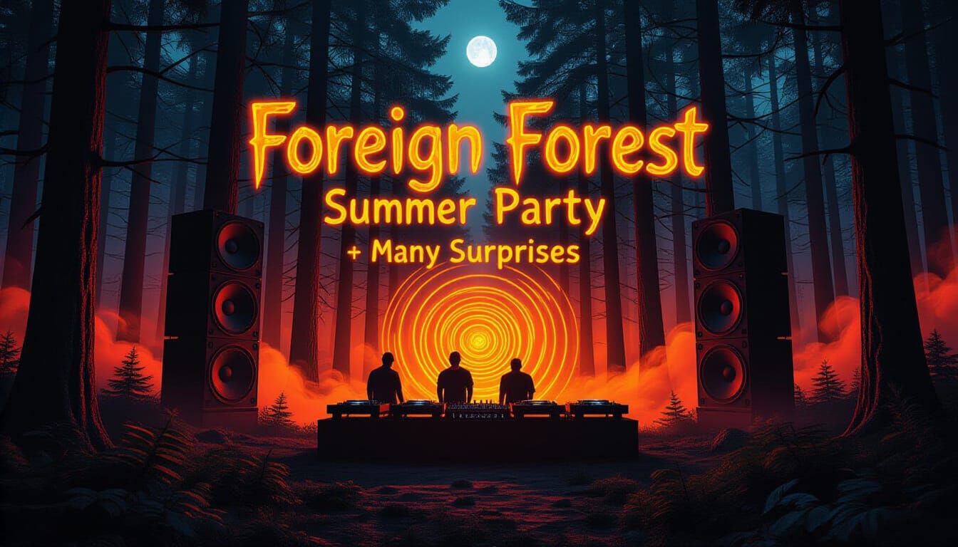 Surreal Forest Rave Flyer in Psychedelic Style