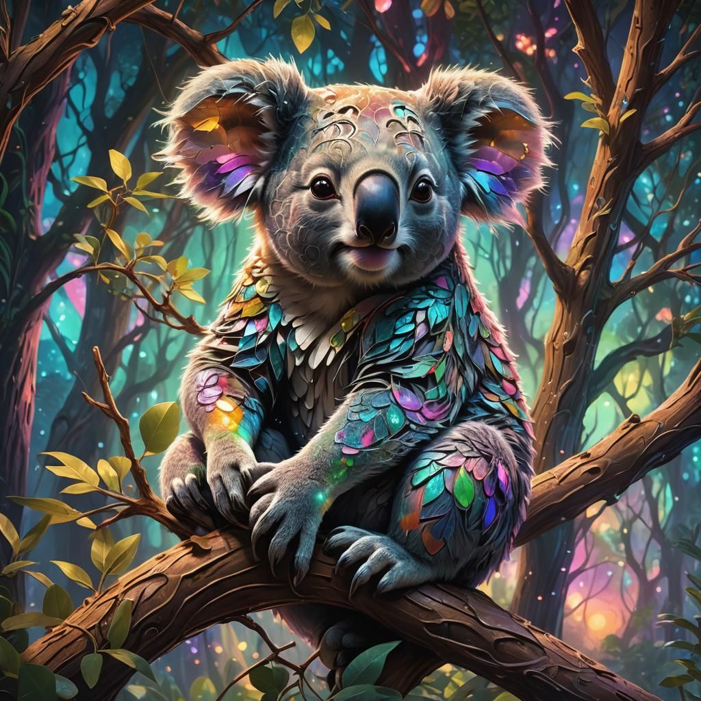 Mystical Koala Amidst Glowing Wizardry