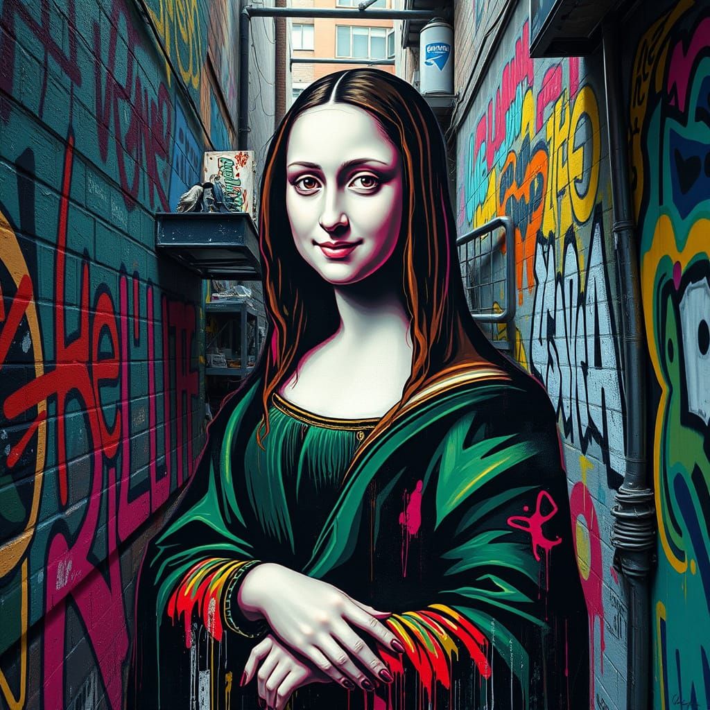 Modern Day Mona Lisa in Urban Alleyway