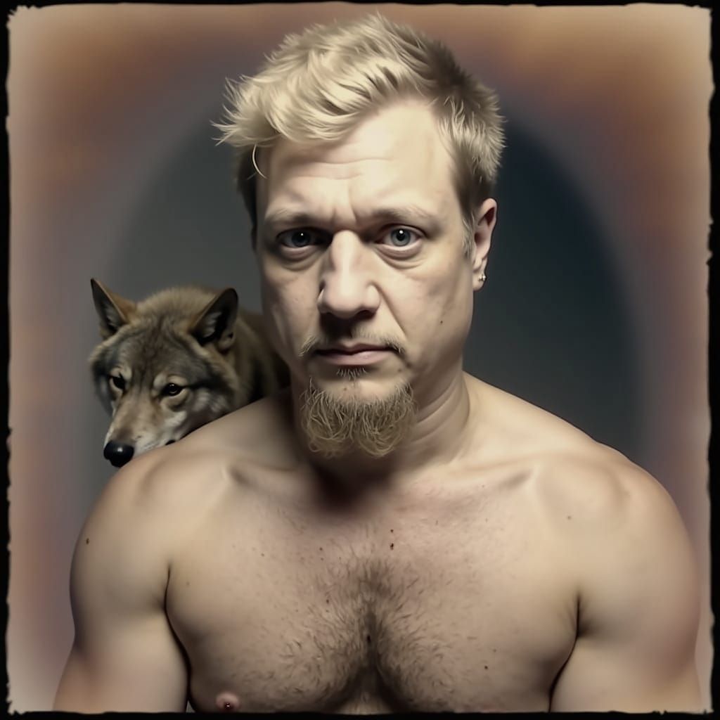 Druid Heals Wolf in Detailed Baroque Style