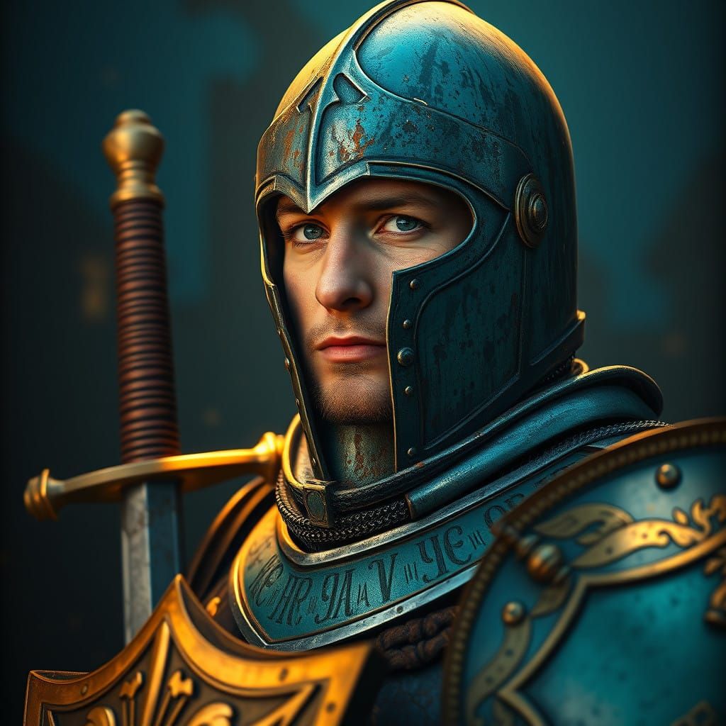 Chivalrous Knight Portrait in Teal Armor