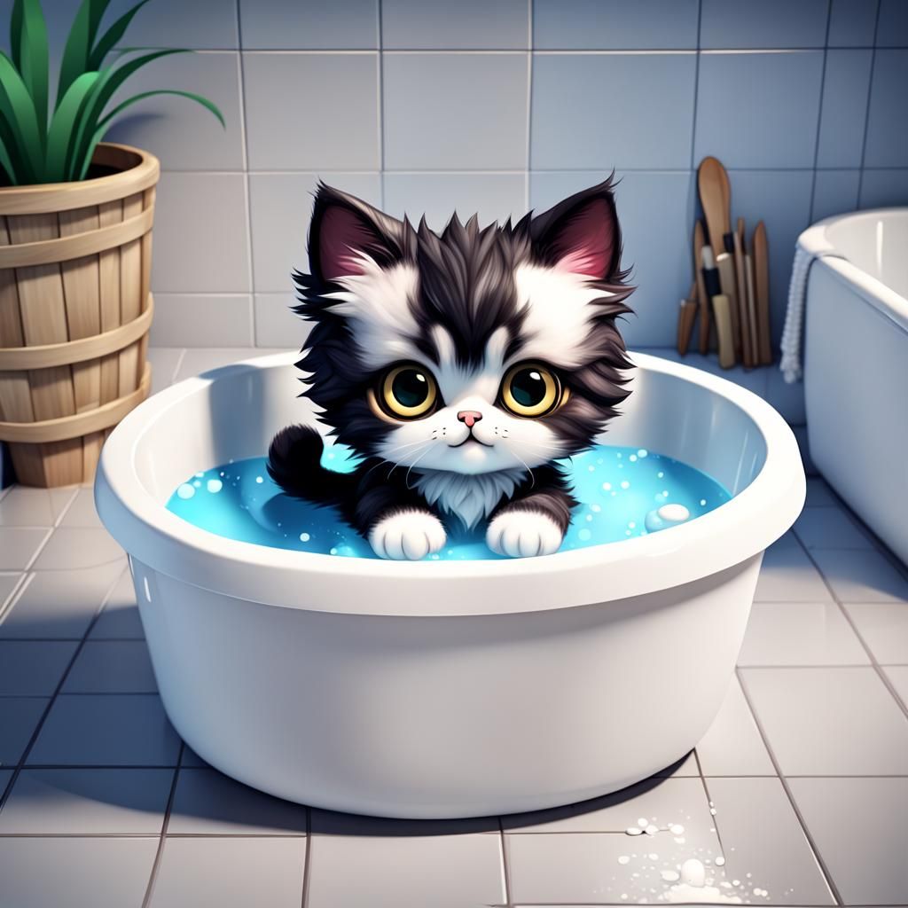 3D Chibi Kitten: Bath Time Bliss