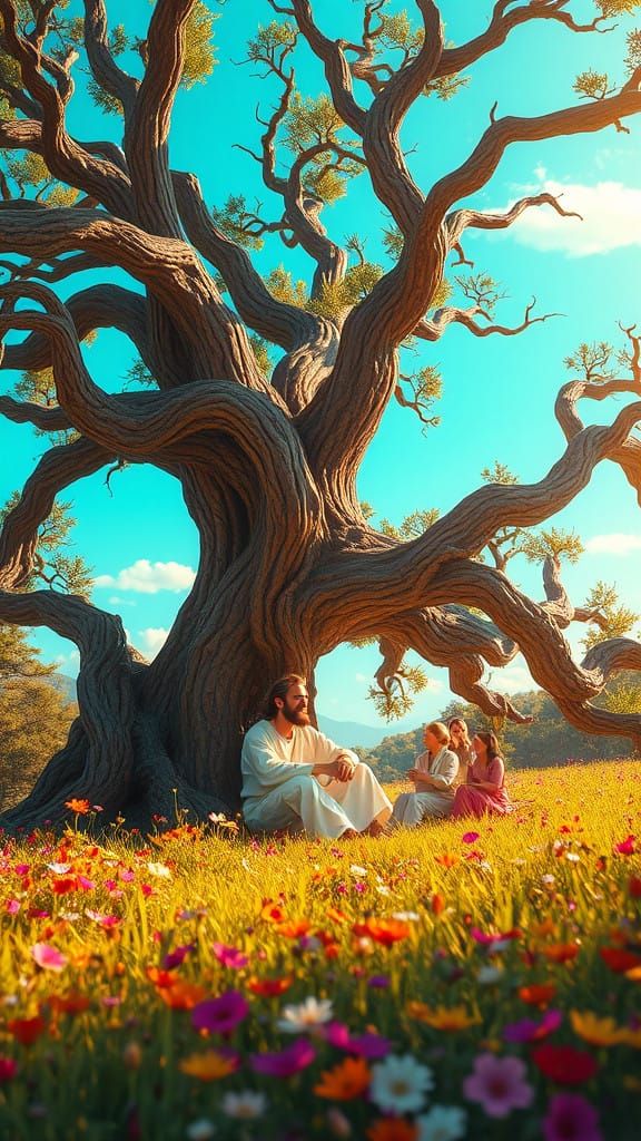 Fatherly Figure of Jesus in a Serene Meadow