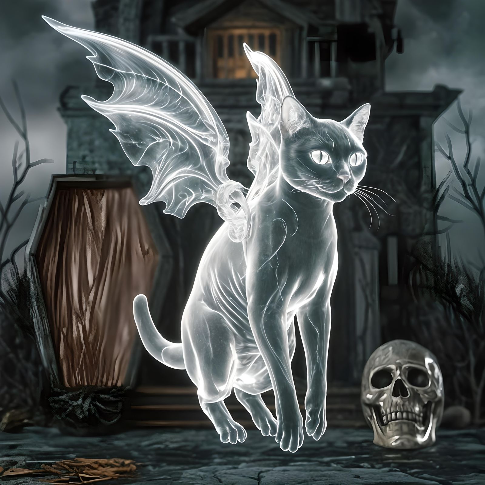 Ethereal Ghost Cat in Haunted Mansion