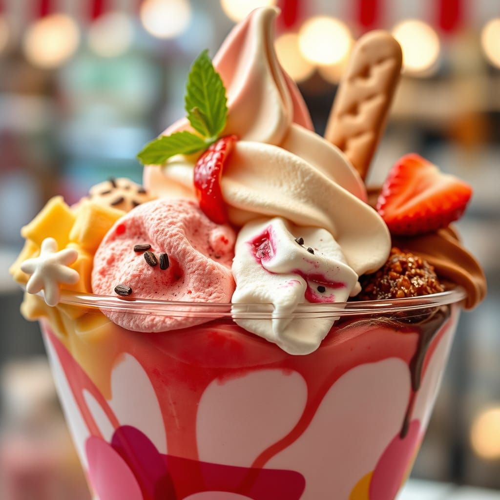 Hyperrealistic Ice Cream with Various Flavors