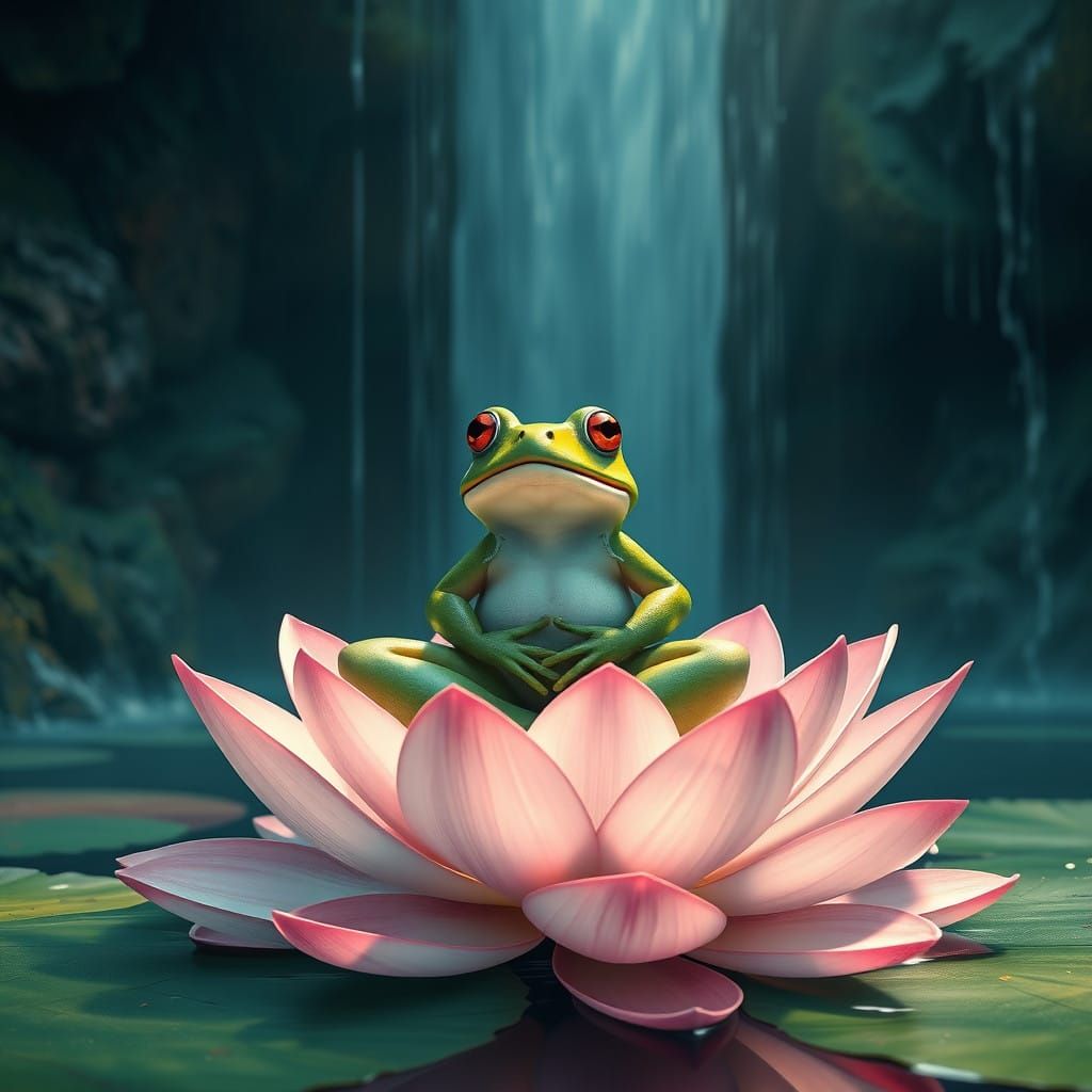 Mystical Frog Meditation Scene in Vibrant Colors