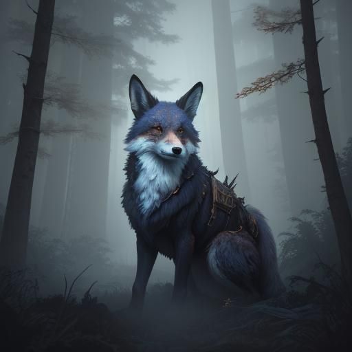 Wounded Fox Portrait in Misty Forest