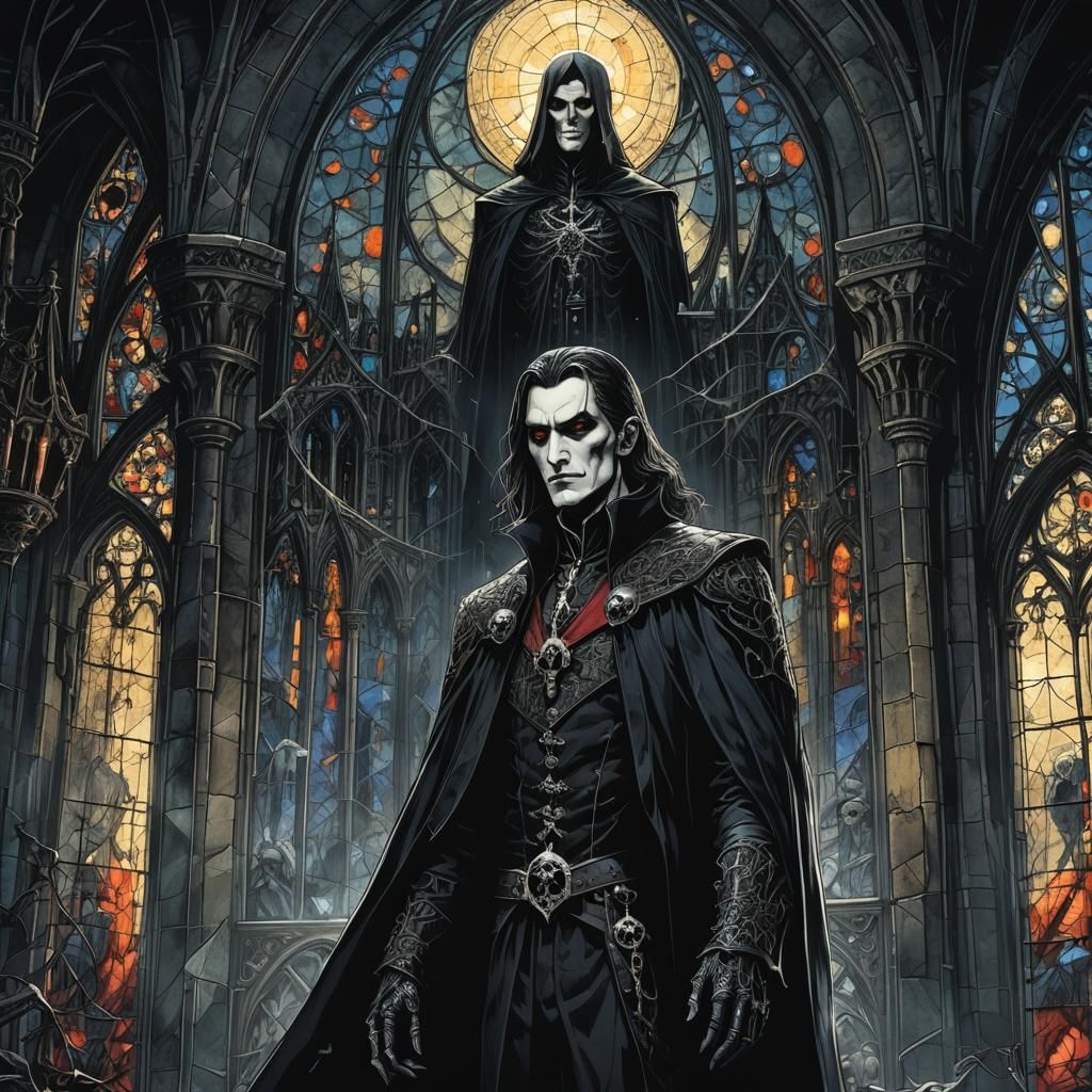 Dark Fantasy Alucard in Gothic Castle Illustration