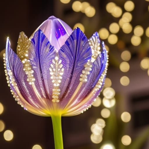 Luminescent Crystal Tulip: Micro Photography with Bokeh