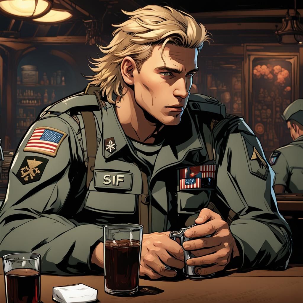 Soldier Drinking Tea: Detailed Matte Painting