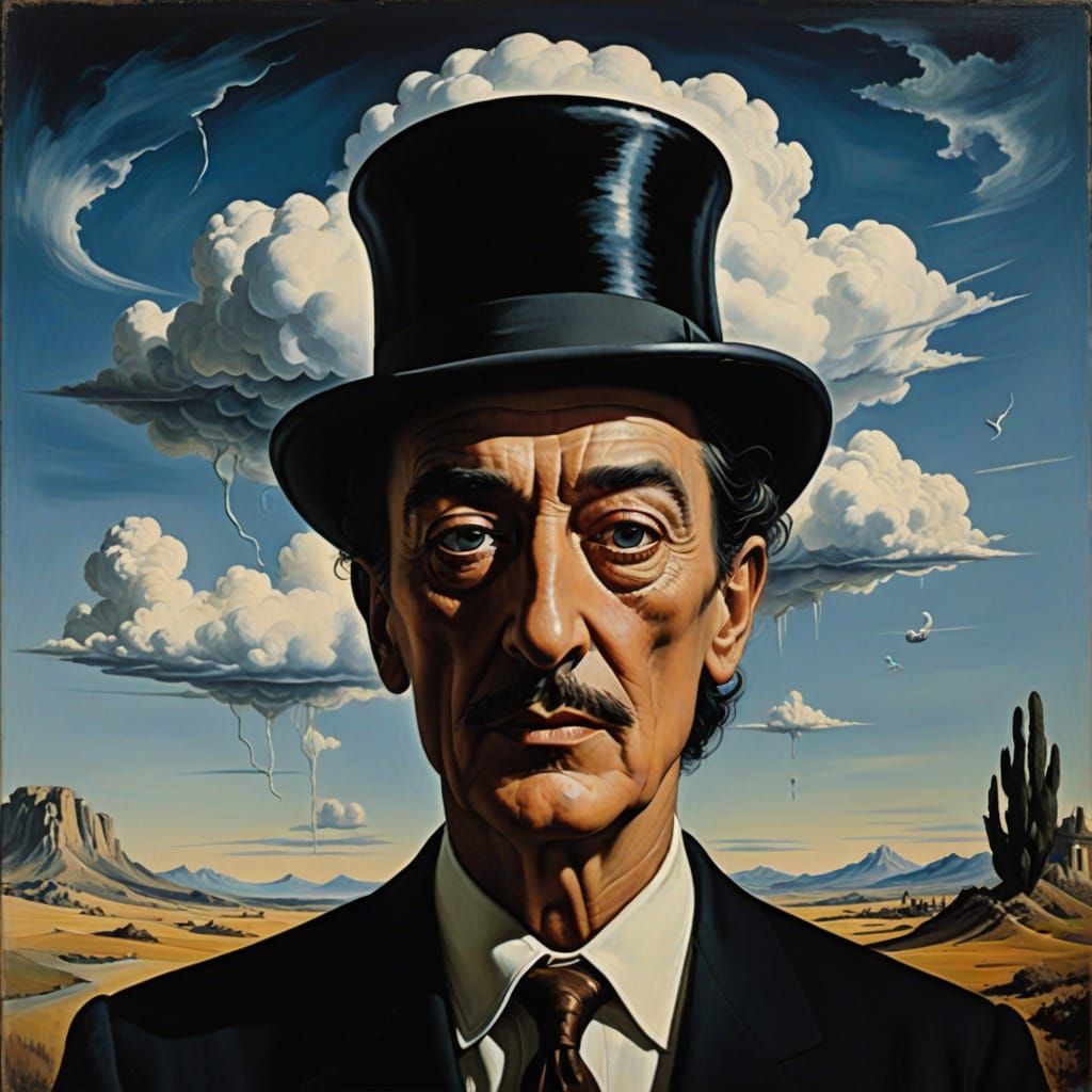 Surrealist Gentleman in Cloud-Faced Portrait