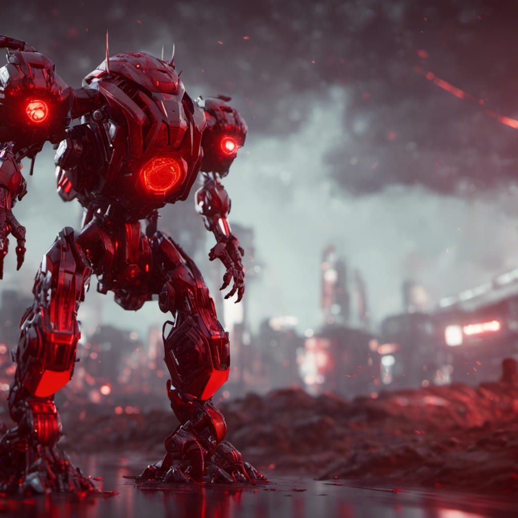 Red Mechanical Monster in a Futuristic Sci-Fi Scene