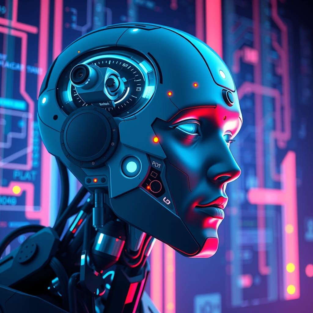 Self-Aware AI Computer Screen in Hyperrealistic Mid-Shot