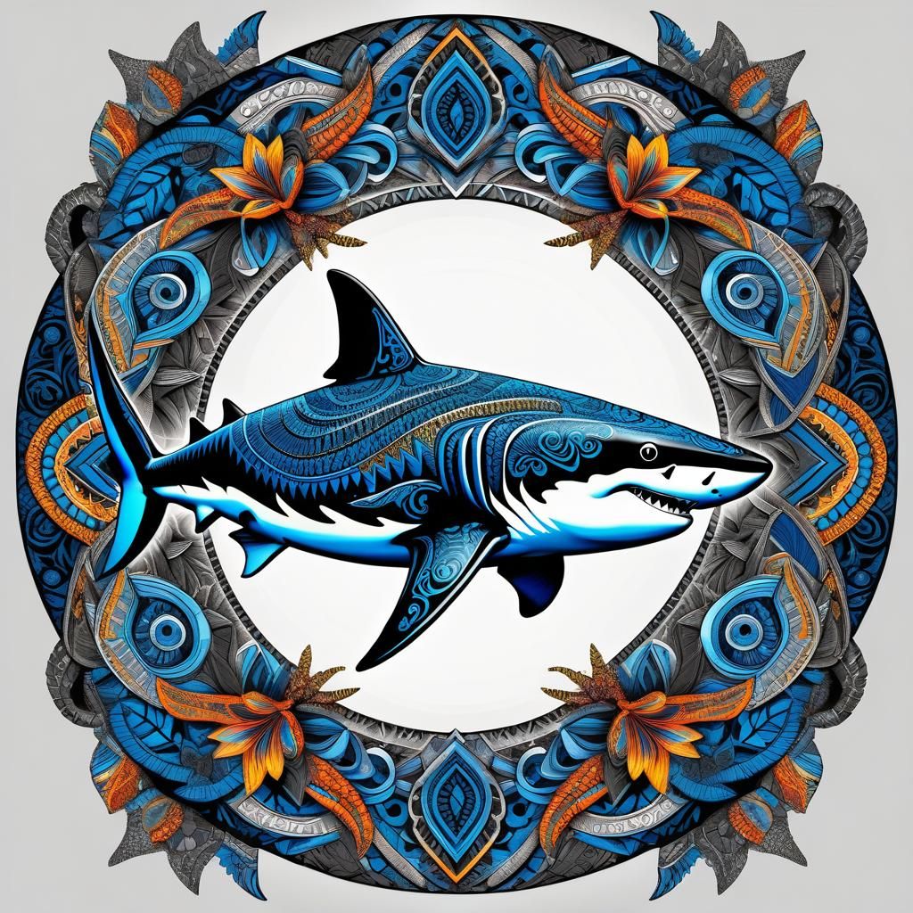 Vivid Shark Spirit Animal on Black Background