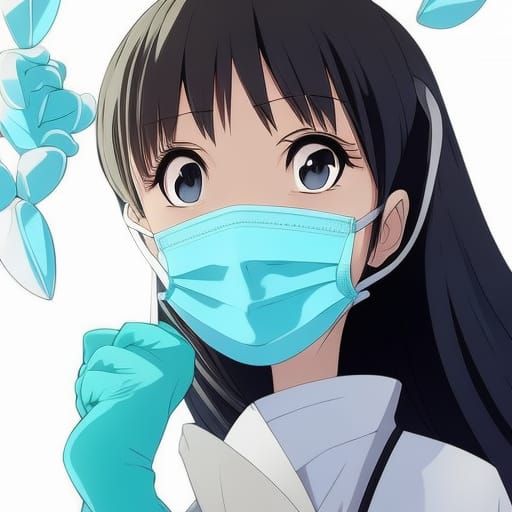 Female Dentist in Anime Style with Mask and Gloves