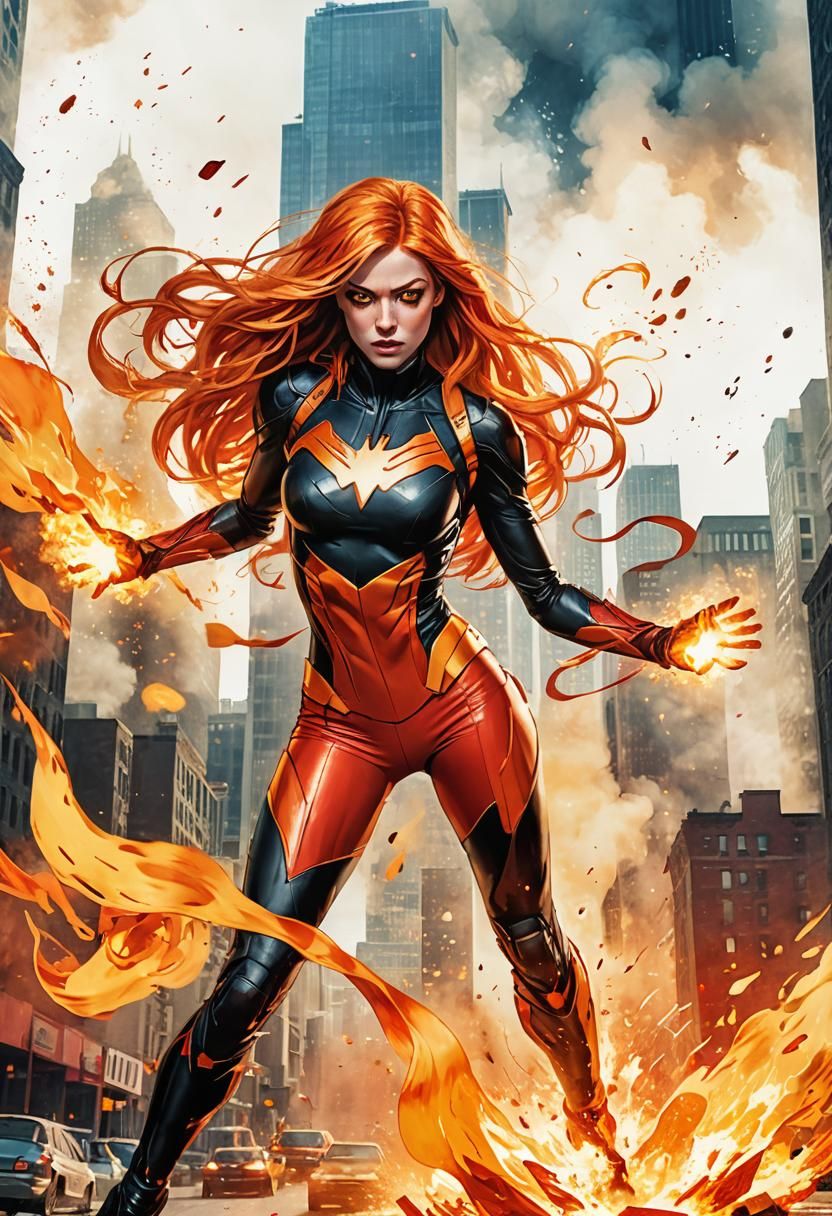 Fiery Superhero Vigilante in Comic Book Style