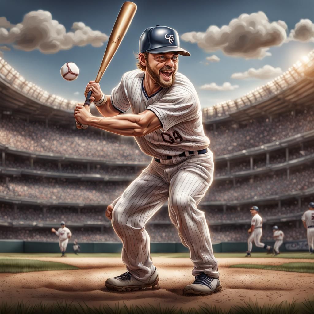 Baseball Player Caricature Illustration in Hyperrealism